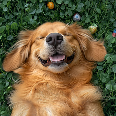 Chien Golden Retriever relaxé après avoir pris du CBD